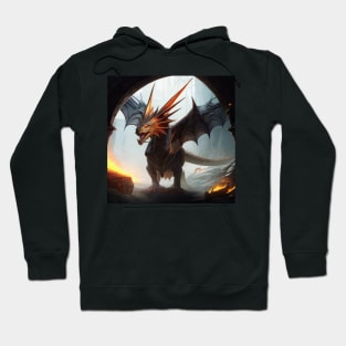 Evil Dragon with Metallic Wings in a Cave Hoodie